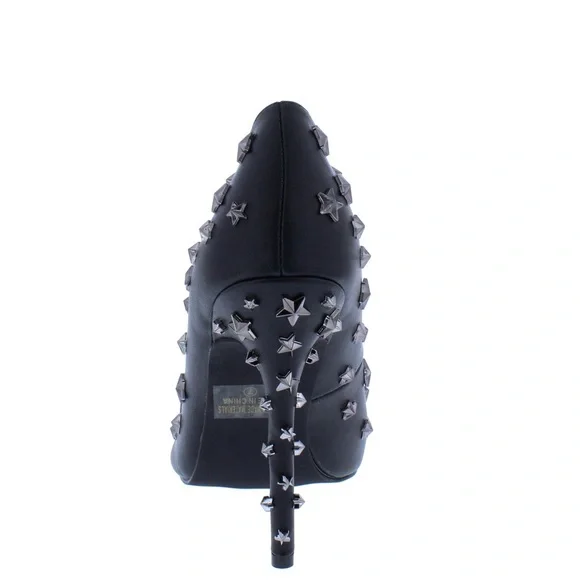 Black Vegan Leather Crystal Embellished Pointed Toe High Heel Stiletto Pump - Picture 3 of 4